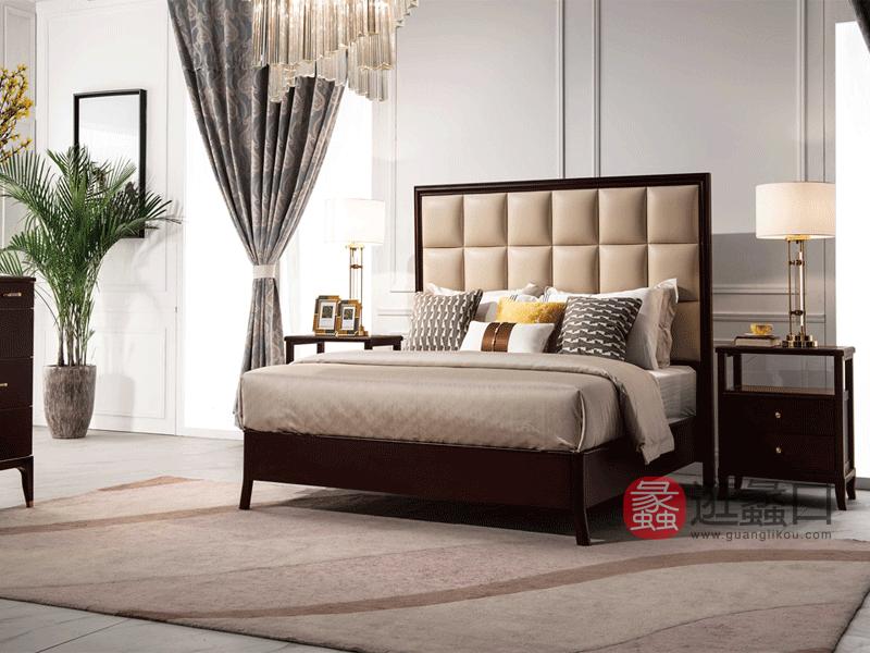 沃斯堡家具轻奢卧室床轻奢美式实木牛皮床卧室实木床真皮床S35-A皮床