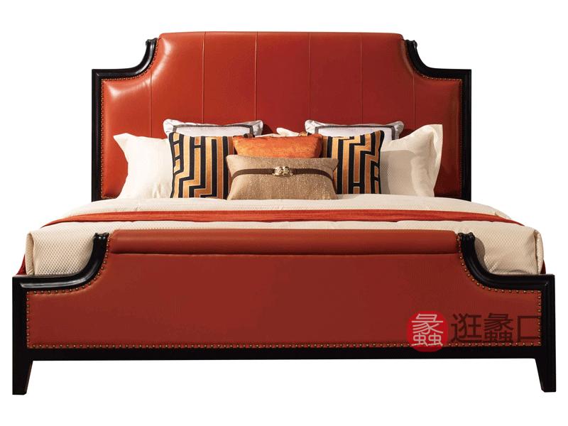 沃斯堡家具轻奢卧室床轻奢美式实木真皮床卧室牛皮床S60皮床