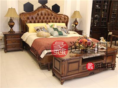 亚利桑那家具美式卧室真皮软靠实木双人大床