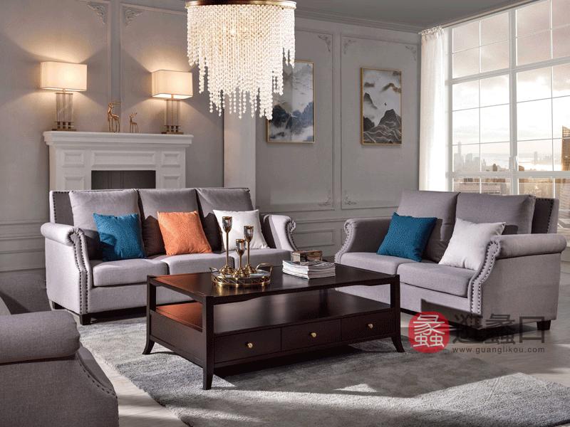 沃斯堡家具轻奢客厅沙发轻奢美式实木麻布沙发客厅布艺沙发布艺组合沙发S603-A沙发