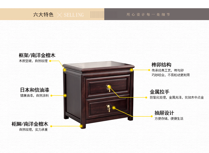 TX603CTG床头柜 全实木卧室储物柜 全实木床头柜双抽屉 现代中式家具 床头柜（TX603CTG） 单个 床头柜54*40*53cm