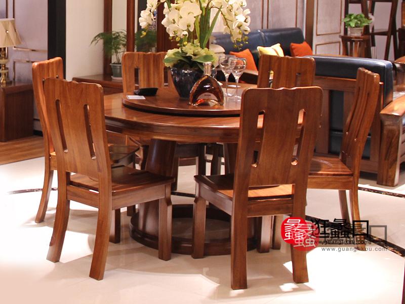 蠡口家具城基信生活中式餐厅实木圆餐桌椅带转盘（一桌六椅）