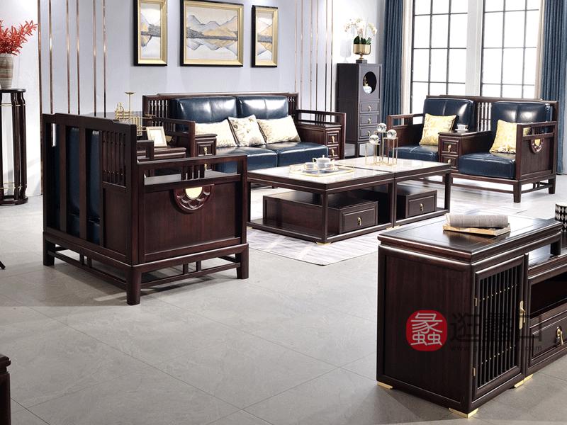 雅沐家具客厅沙发TX605SF新中式沙发组合三人位 实木沙发 檀木真皮沙发大户型现代中式家具