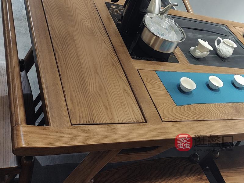 东方韵家具新中式书房茶台茶桌椅白蜡木带茶盘桌椅组合a02