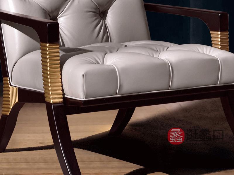 沃斯堡家具美式客厅休闲椅美式实木休闲椅客厅休闲椅牛皮休闲椅S623休闲椅