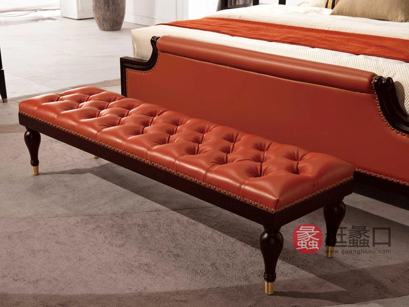 沃斯堡家具美式卧室床尾凳美式床尾凳实木床尾凳卧室皮床尾凳5号床尾凳