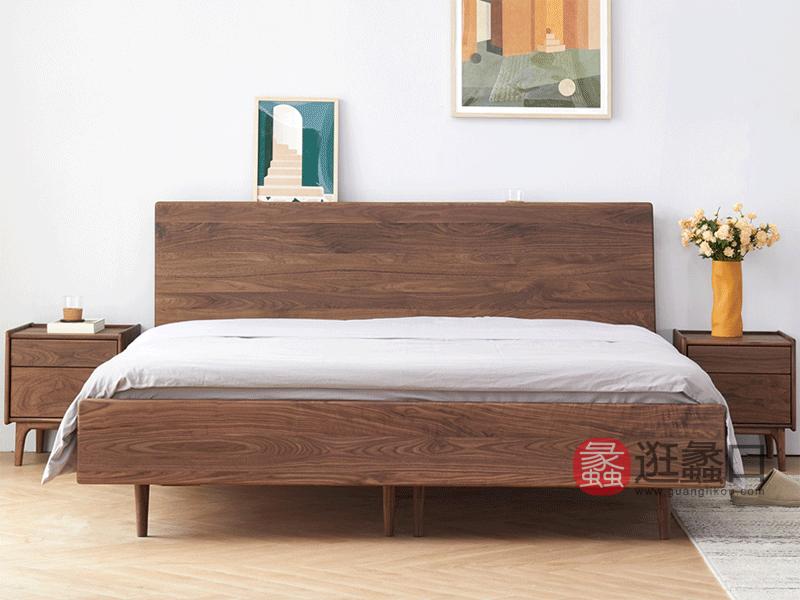 希恩家具北欧卧室床YC032实木床1.8米 北美黑胡桃木双人床 北欧家具 高端多功能床