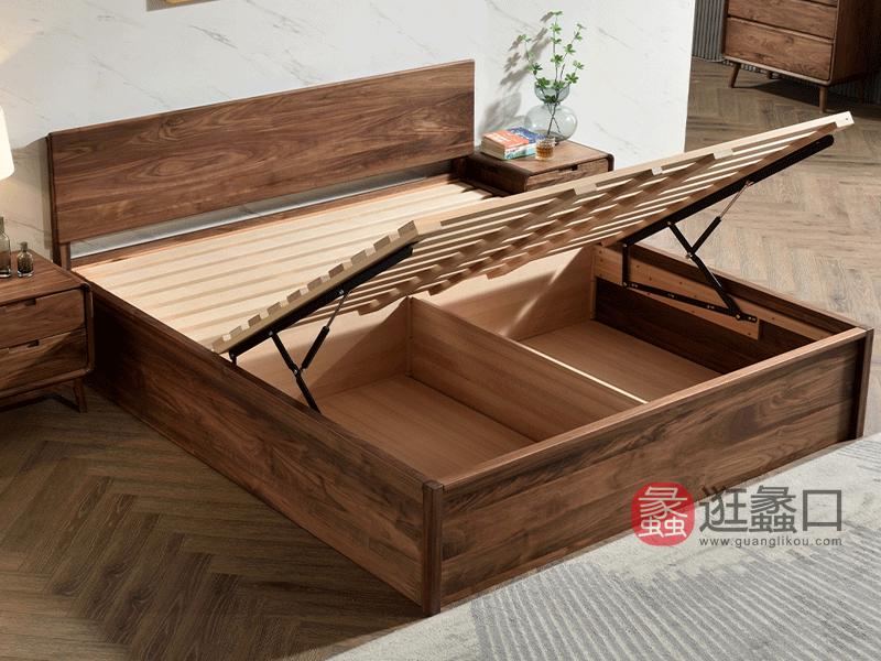 希恩家具北欧卧室床YC029实木高箱床1.8米储物床 北美黑胡桃木床
