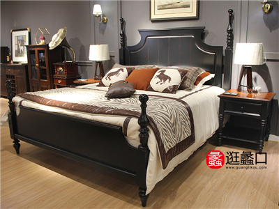 缇美家具美式卧室实木双人大床/床头柜