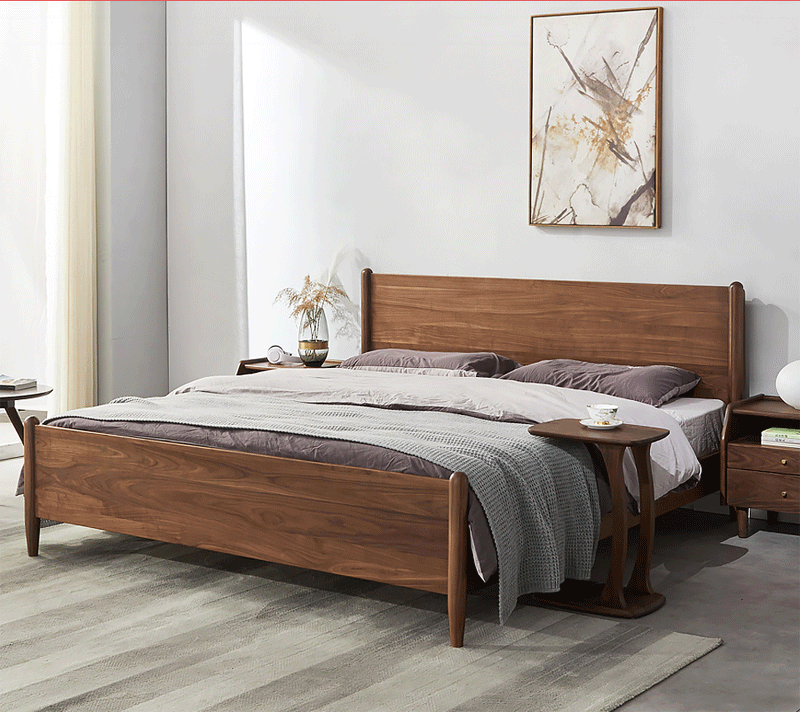 PC020北欧实木床1.8米双人床1.5米 北美进口黑胡桃木床 现代简约实木环保卧室家具实木床原木家具