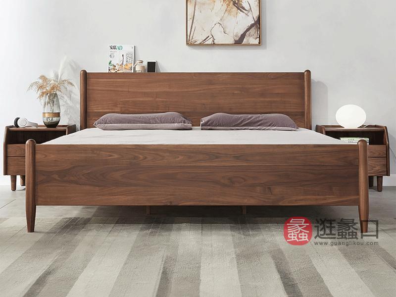 希恩家具北欧卧室床PC020北欧实木床1.8米双人床1.5米 北美进口黑胡桃木床