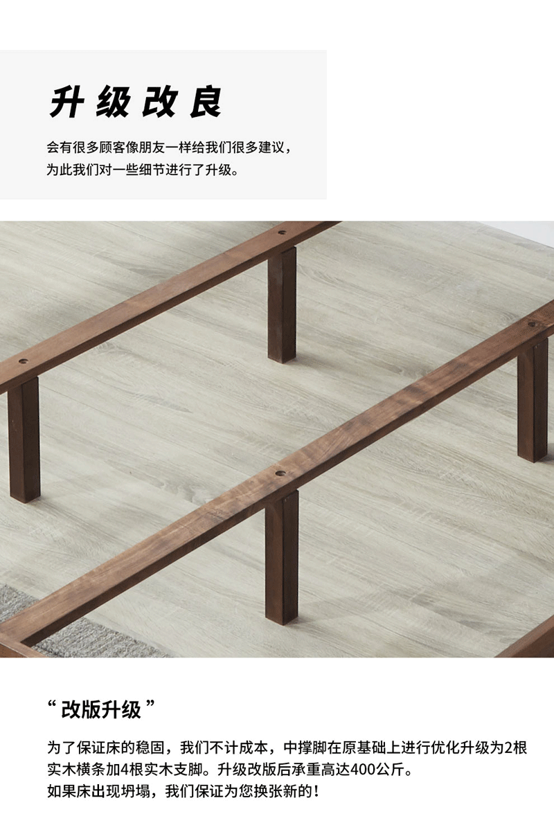YC017北欧实木床1.8米 北美黑胡桃木床1.8米现代简约主卧双人床 FAS级黑胡桃木