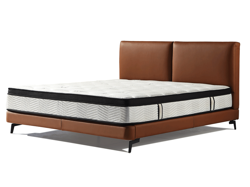 致尚家具意式现代极简卧室床简约床实木皮床实木半皮床卧室皮床T-708