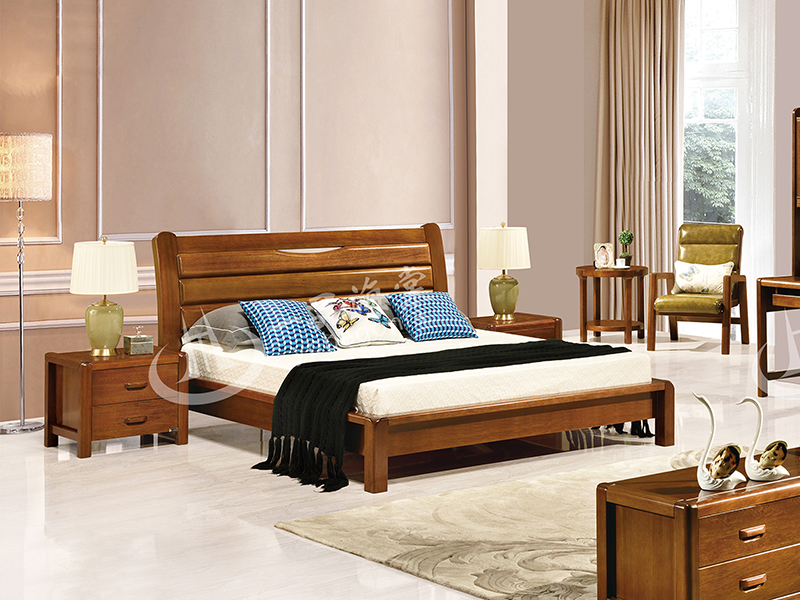 君诺家居·一品海棠家具 现代中式卧室海棠木实木806双人床/婚床/床头柜