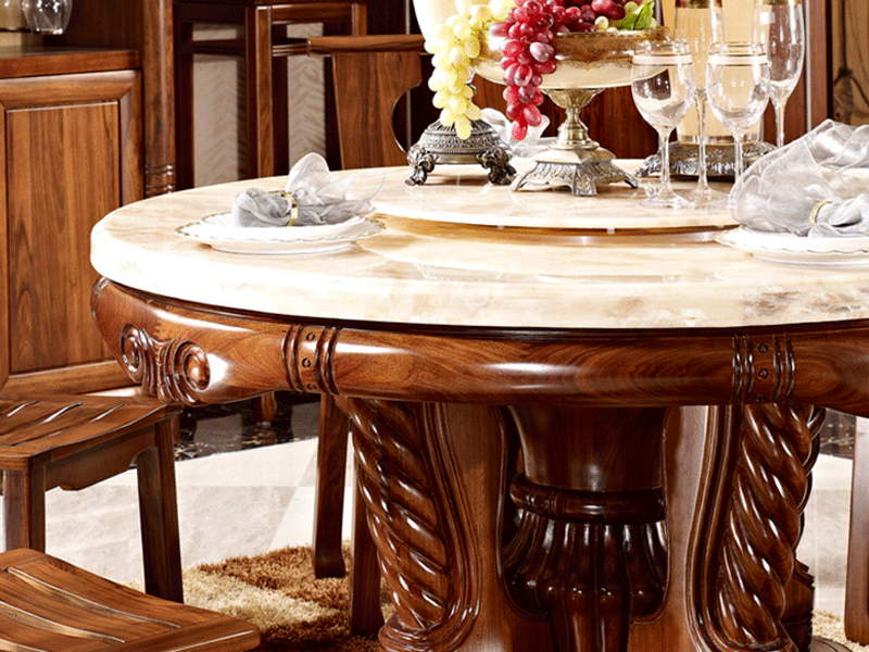 安东尼奥家具欧式餐厅餐桌椅实木餐桌餐椅餐厅欧式圆餐桌椅G2乌金木餐桌