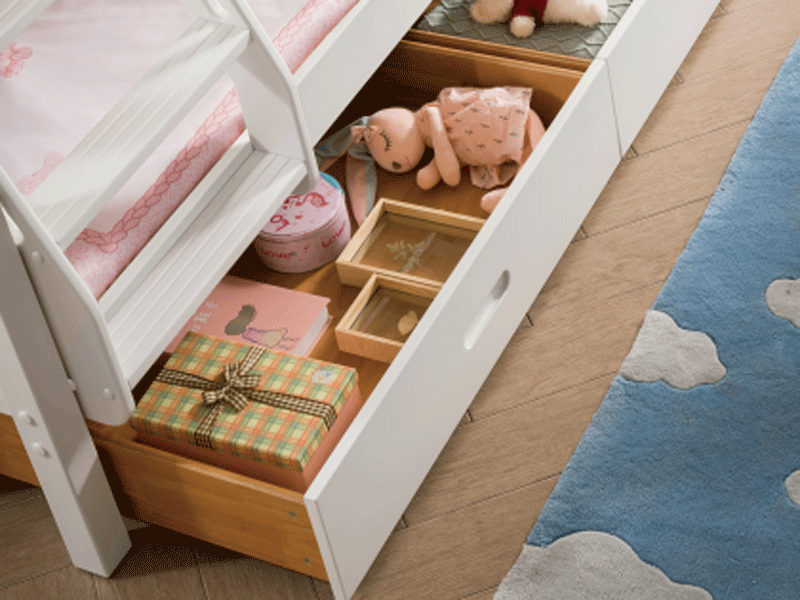 七彩时光儿童实木家具儿童儿童房玩具柜儿童房子母床搭配实木抽屉儿童房抽屉W03#双抽白色