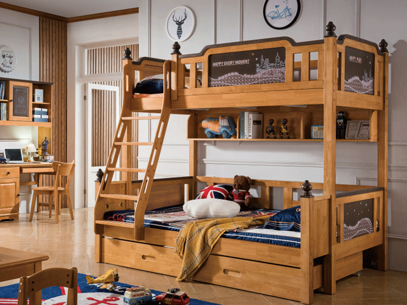 七彩时光儿童实木家具儿童房子母床儿童卧室实木床高低床W8809#子母床