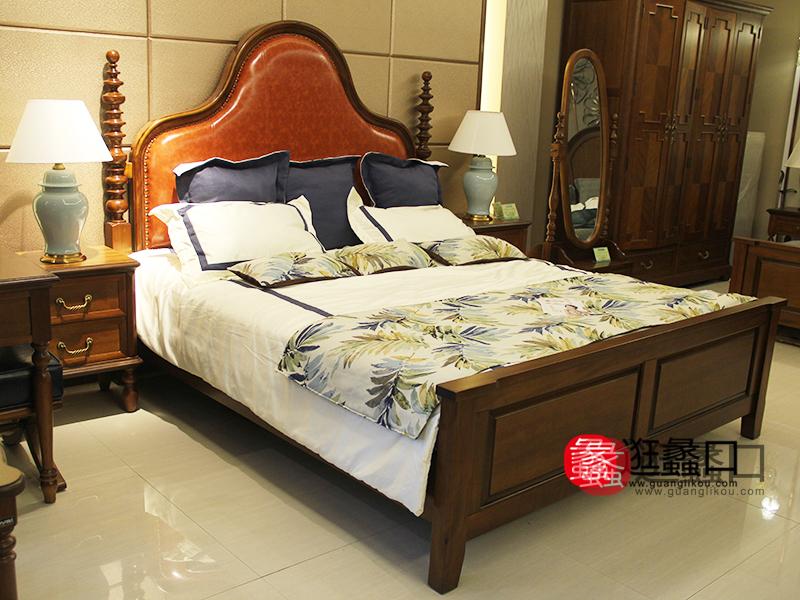 皇朝家私家具美式卧室实木皮艺软靠大床/床头柜
