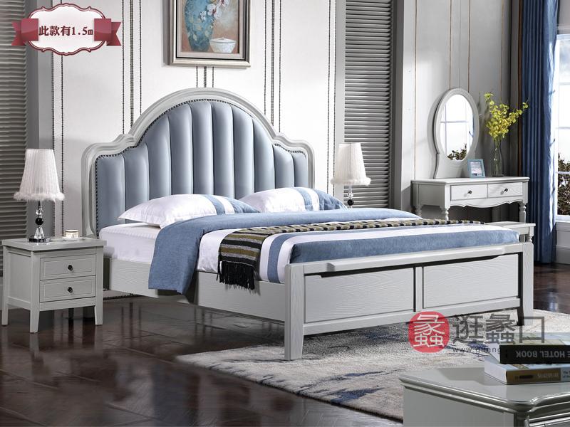 兰迪家具美式卧室床1.8米双人实木大床时尚简约软床8830床