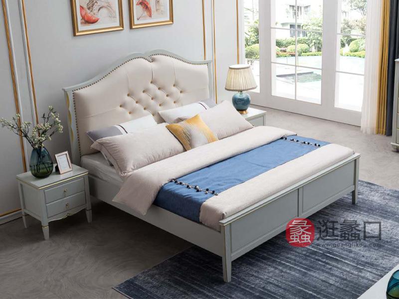 兰迪家具美式卧室床时尚轻奢实木床双人床美式床8863床