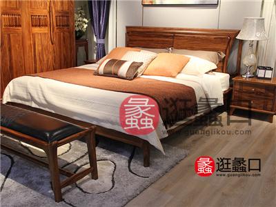 浩木家具新中式卧室品质款乌金木实木双人大床/床头柜