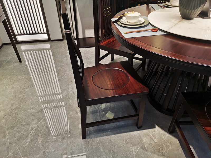 熙叶家具新中式实木现代深棕餐厅餐桌椅-303