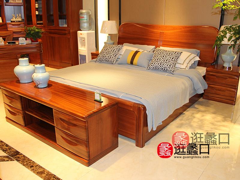 金丝檀韵家具中式卧室金丝檀木实木双人大床/床头柜/电视柜