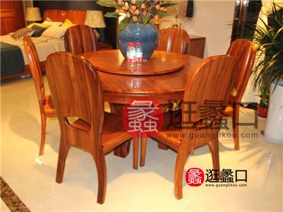 金丝檀韵家具中式餐厅金丝檀木实木圆餐桌椅（一桌六椅）