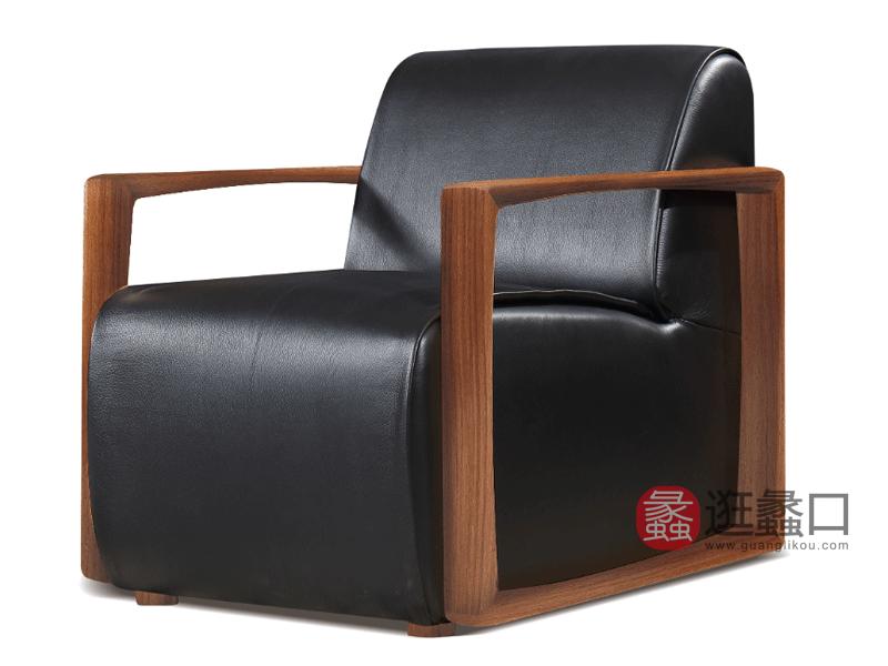 欧宝北境家具北欧客厅休闲椅客厅实木皮休闲椅黑胡桃实木单椅DK-801单椅