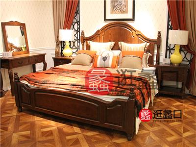 美仕宜家家具美式卧室实木双人大床/床头柜/梳妆台
