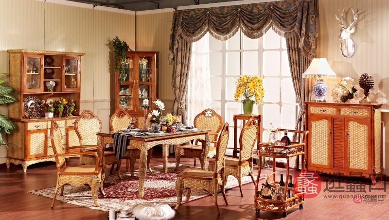 翡翠藤器家具简约现代餐厅餐桌椅
