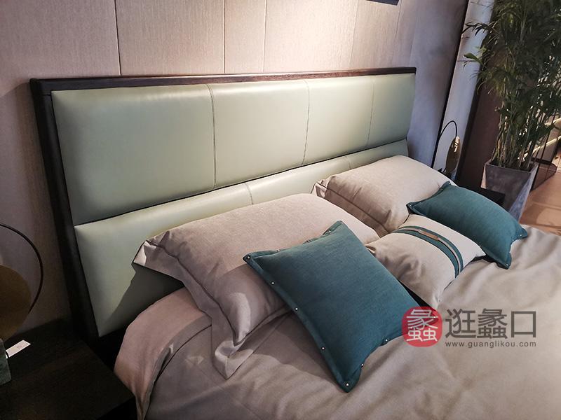 羽尚家具意式现代极简实木皮质卧室双人床YS-203