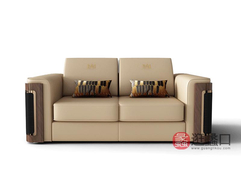 AM简奢家具轻奢客厅沙发极简轻奢实木真皮沙发D807双人沙发