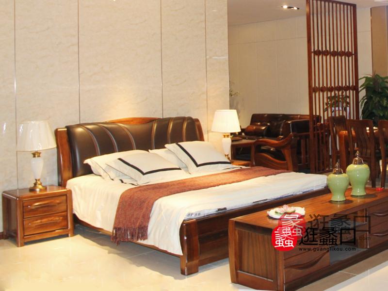 艺嘉聚家具中式卧室实木双人床/床头柜/电视柜