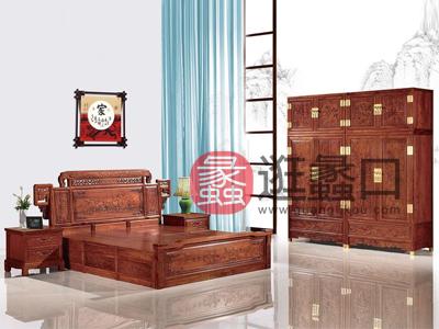 王氏家具·尚品红木中式古典卧室红木床1101大床 床头柜 顶箱柜