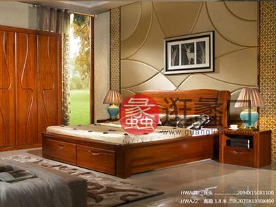 太阳树简约现代卧室床南非红翅木全实木高箱床