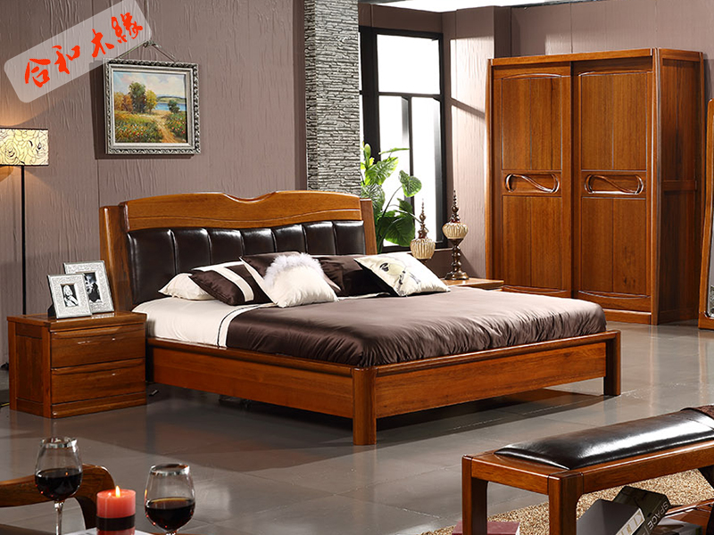 【合和木缘】家具简约现代卧室床黄金胡桃木GY-A8571双人床