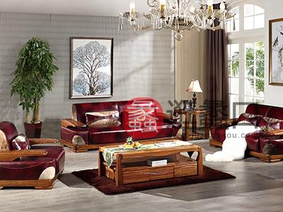 蠡口家具城华馨隆家具 中式金丝檀木客厅1+2+3纯实木皮质沙发组合
