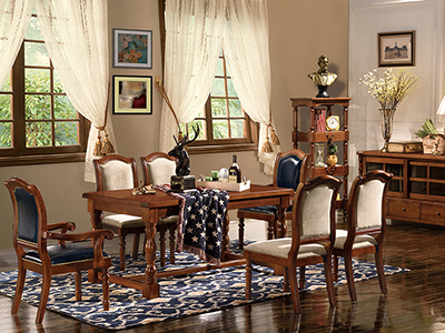 榞野美墅家具 美式餐厅金丝木纯实木1.5米长餐桌
