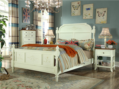 90空间家具·爵典家居 美式卧室白色实木双人床