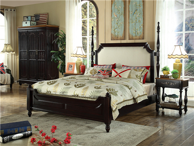 90空间家具·爵典家居 美式卧室实木双人大床/床头柜