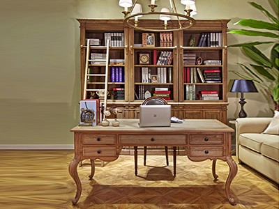 90空间家具·爵典家居 美式书房原木雕花书桌椅