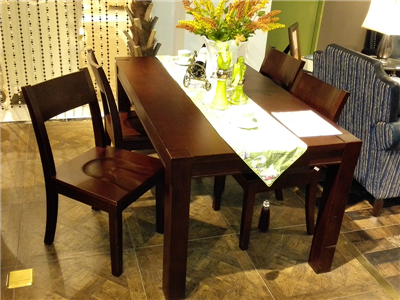 90空间家具·爵典家居 美式餐厅经典款实木餐桌椅（1桌6椅)
