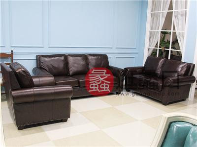 蠡口家具城益香阁家具—西·西雅图简美系列  美式客厅双人位三人位真皮沙发