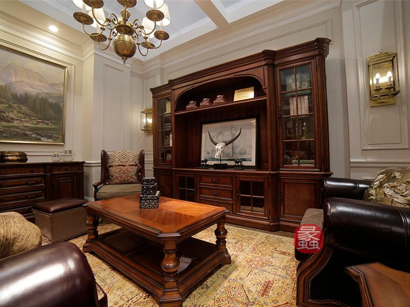 蠡口家具城亚兰帝斯家具美式古典客厅鹅掌楸全实木水性漆沙发K5266大厅柜
