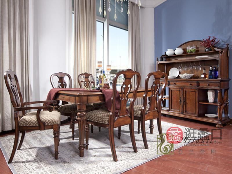 亚兰帝斯家具美式古典餐厅鹅掌楸实木餐桌椅/ C910餐桌/餐边柜