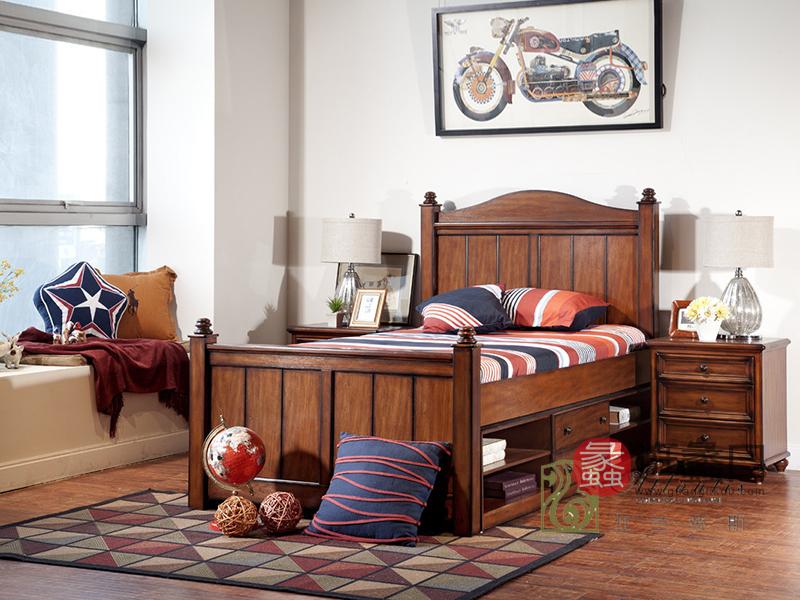 亚兰帝斯家具美式古典卧室鹅掌楸全实木W635儿童床/床头柜