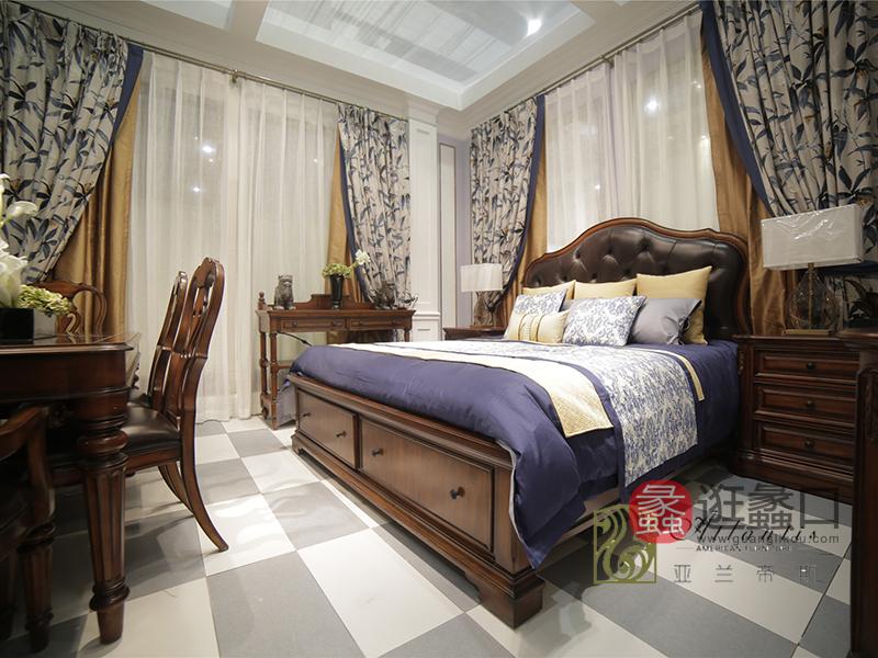 亚兰帝斯家具美式古典卧室鹅掌楸全实木W633 双人床/床头柜