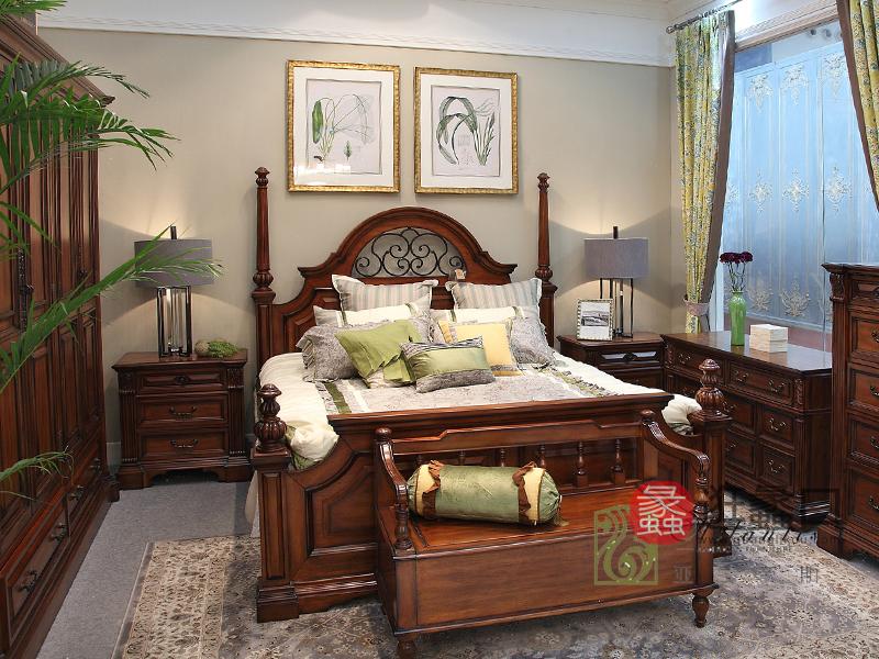 亚兰帝斯家具美式古典卧室鹅掌楸全实木W616 铁花床/床头柜/置物柜/衣柜