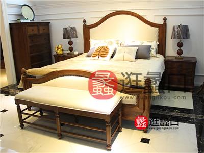 美加庄园家具美式卧室实木大床/床头柜/床尾凳
